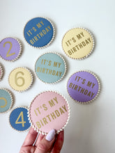 Load image into Gallery viewer, Large Colour Pop ‘It's My Birthday’ Pom Pom Trim Badge