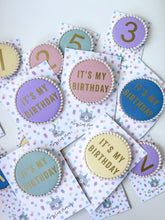 Load image into Gallery viewer, Large Colour Pop ‘It's My Birthday’ Pom Pom Trim Badge