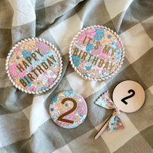 Load image into Gallery viewer, Large Patterned ‘It's My Birthday’ Pom Pom Trim Badge