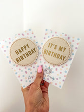 Load image into Gallery viewer, Large Patterned ‘Happy Birthday’ Pom Pom Trim Badge