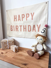Load image into Gallery viewer, Dusty Rose Pink on Cream ‘Happy Birthday’ Wall Flag