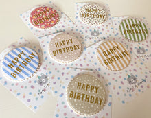 Load image into Gallery viewer, Large Patterned ‘Happy Birthday’ Pom Pom Trim Badge