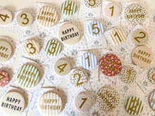 Load image into Gallery viewer, Large Patterned ‘Happy Birthday’ Pom Pom Trim Badge