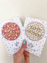 Load image into Gallery viewer, Large Patterned ‘Happy Birthday’ Pom Pom Trim Badge