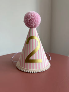 2 - Pink Ticking Stripe Party Hat
