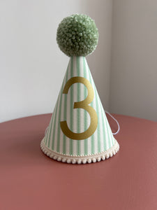 3 - Green Ticking Stripe Party Hat