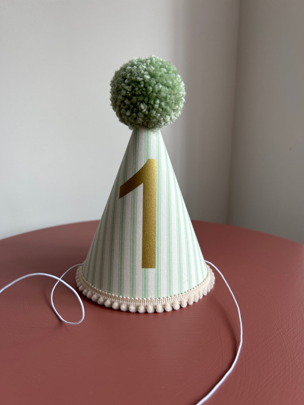 1 - Green Ticking Stripe Party Hat