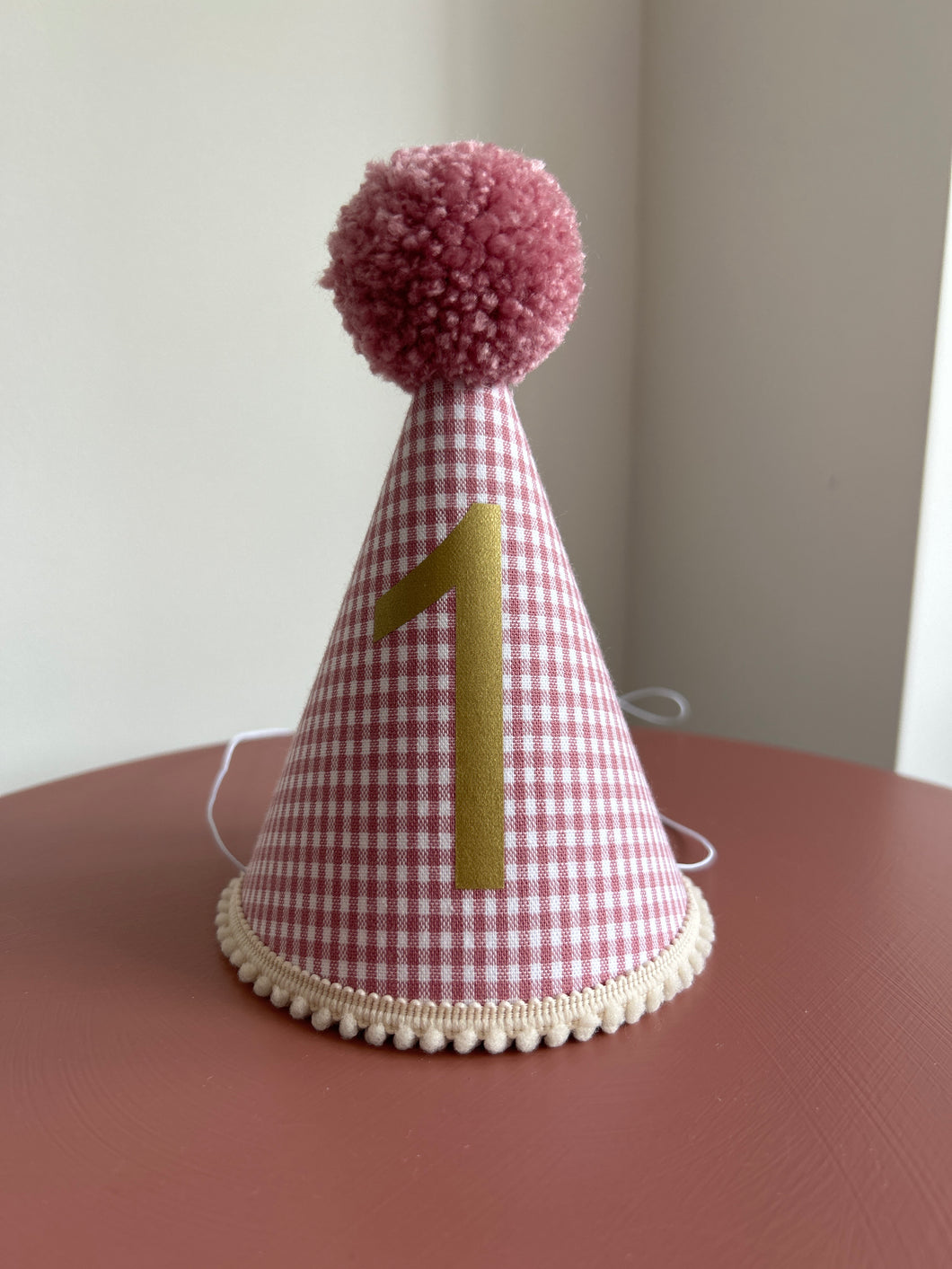1 - Rose Gingham Party Hat