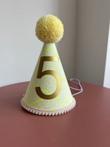 5 - Neon Yellow Confetti Party Hat