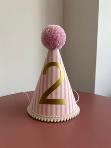 2 - Pink Ticking Stripe Party Hat (2)