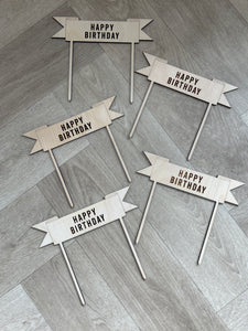 Happy Birthday Banner Style Cake Topper