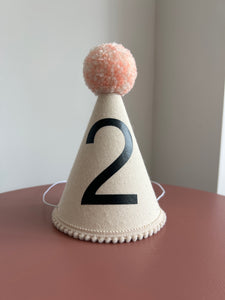 2 - Canvas Peach Pom Pom Party Hat