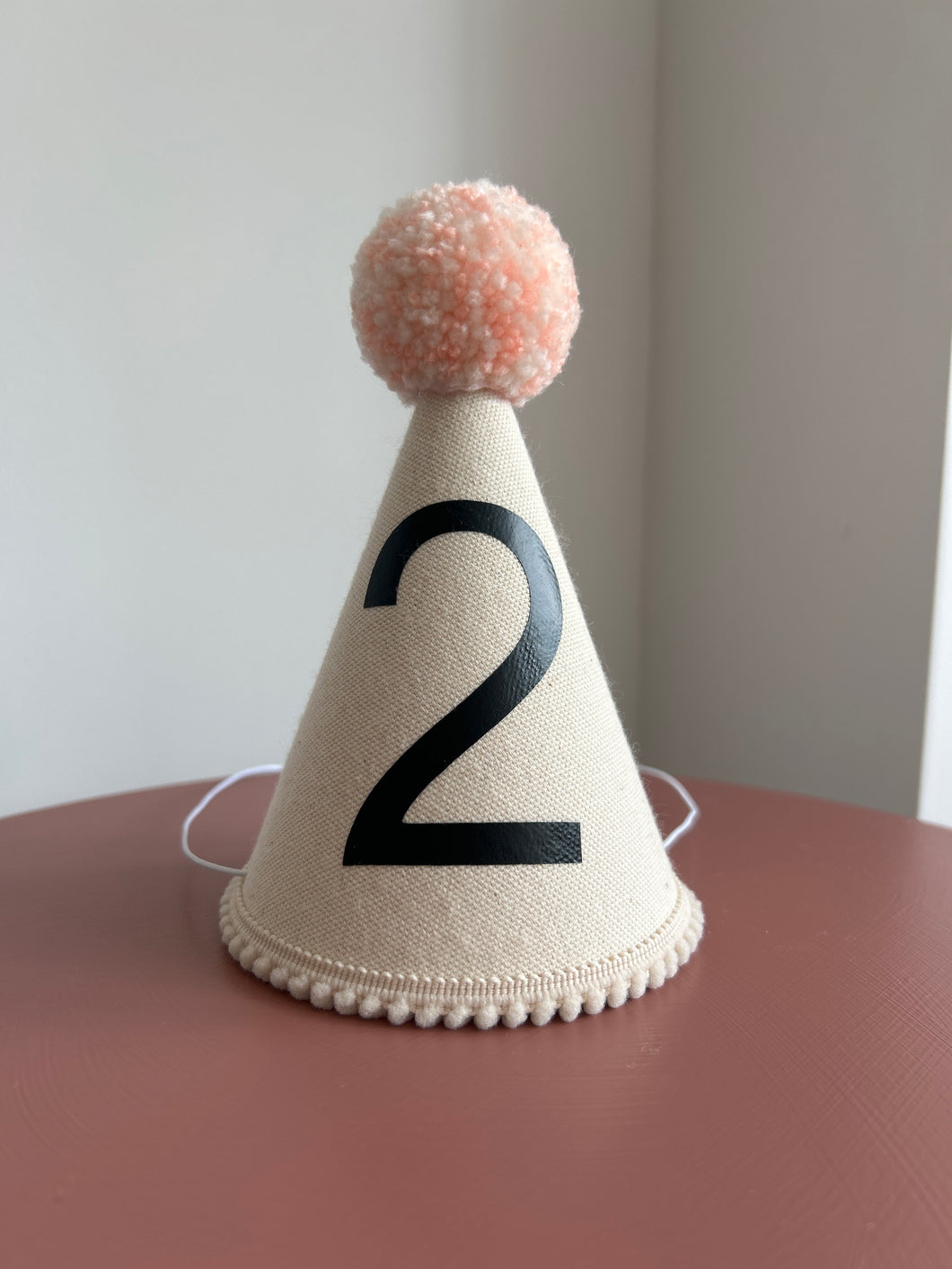 2 - Canvas Peach Pom Pom Party Hat