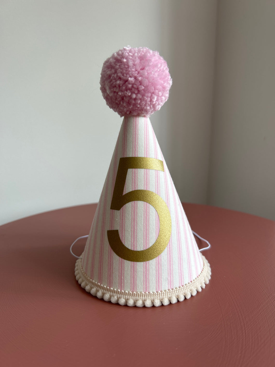 5 - Pink Ticking Stripe Party Hat