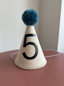 5 - Canvas Teal Pom Pom Party hat