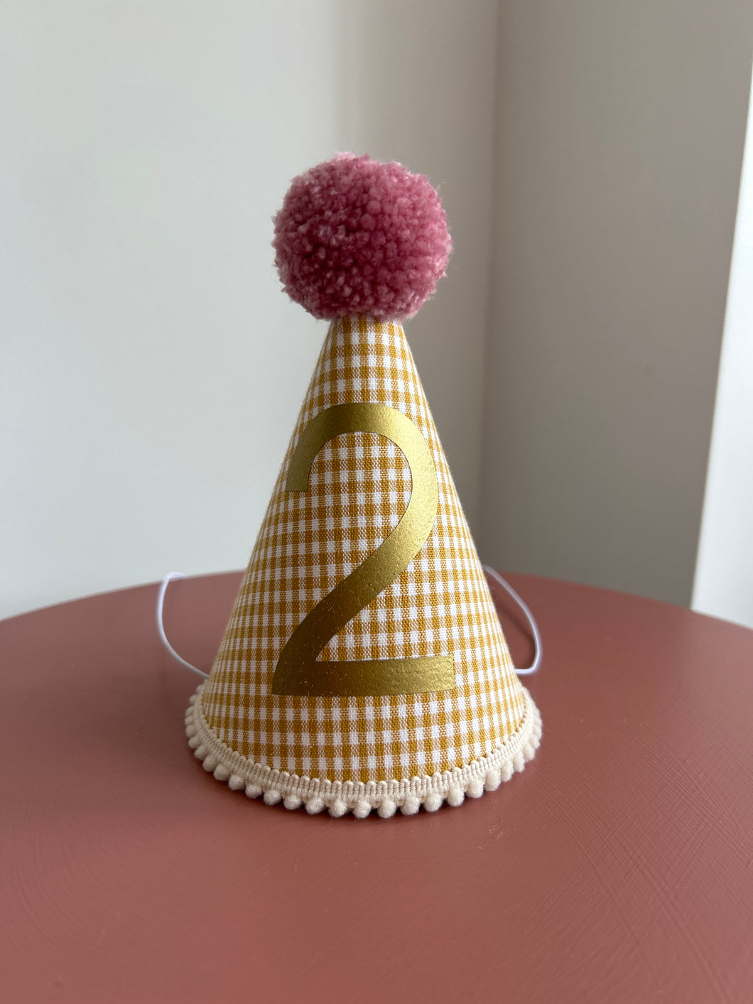 2 - Ochre Gingham Party Hat
