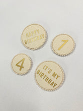 Load image into Gallery viewer, Canvas &amp; Pom Trim Number Birthday Badge

