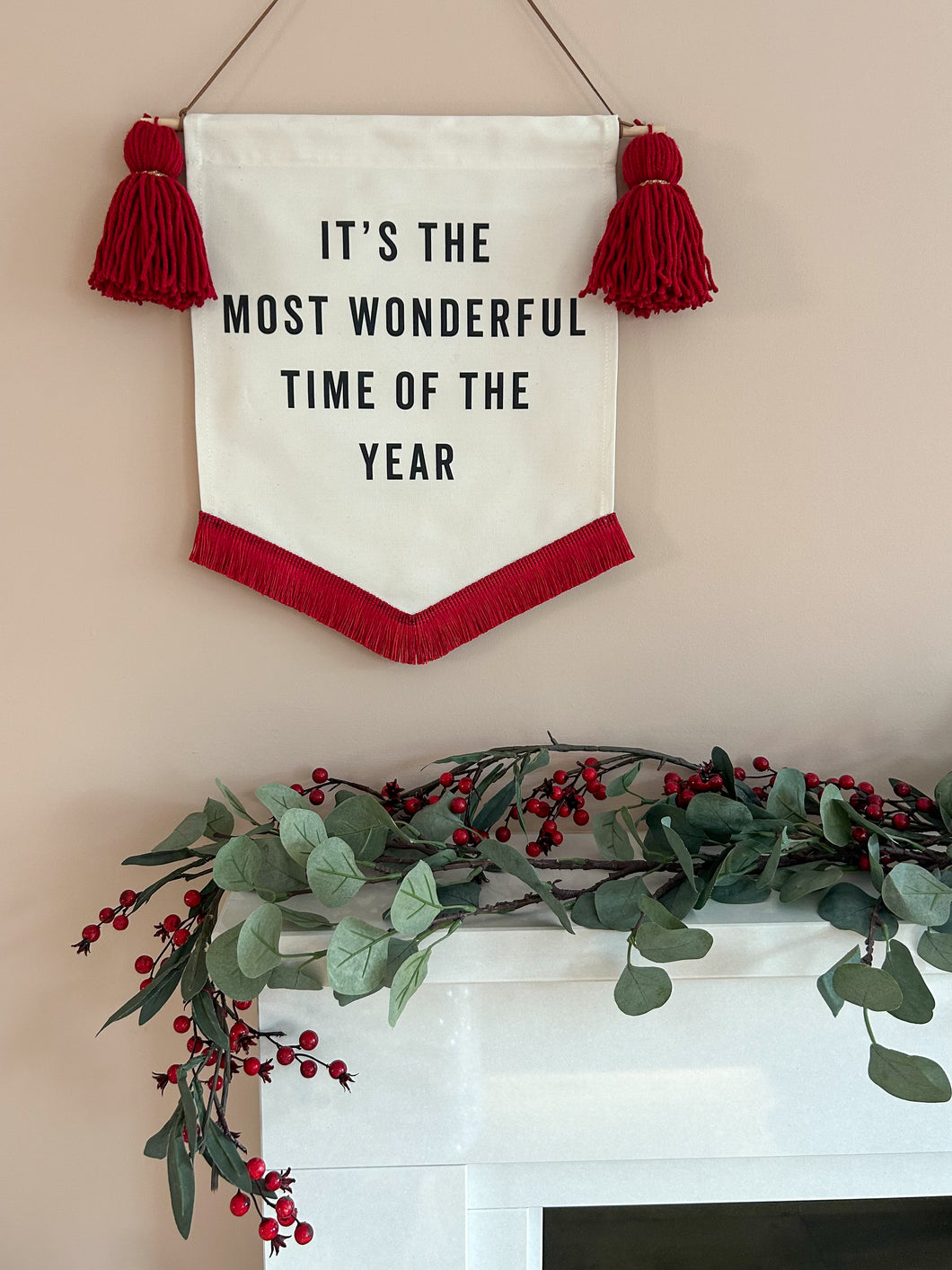 Festive Red & Red Trim ‘It's the Most Wonderful time of the Year' Banner