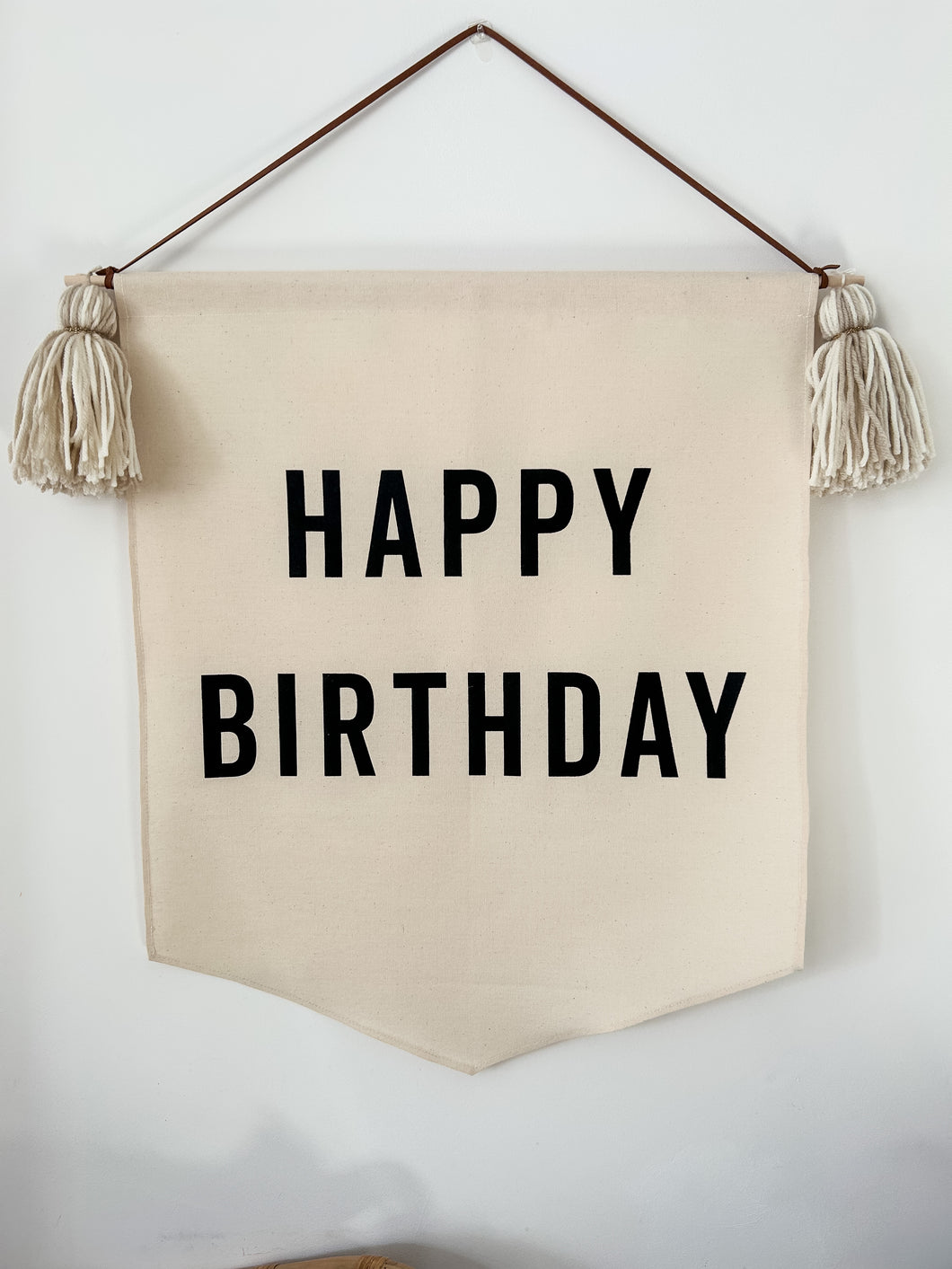 Pre Made Natural Tassel, Large 'Happy Birthday' Canvas Banner