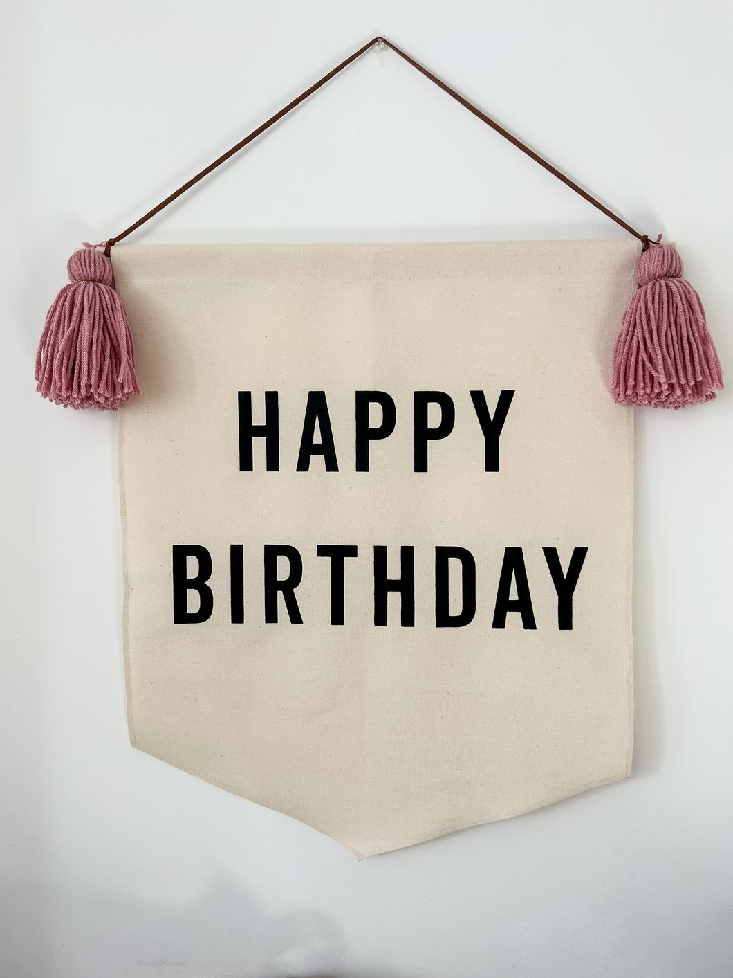 Pre Made Rose Pink Tassel, Large 'Happy Birthday' Canvas Banner
