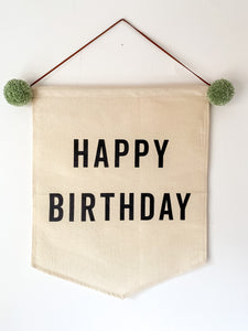 Pre Made Mint Pom Pom Large 'Happy Birthday' Canvas Banner