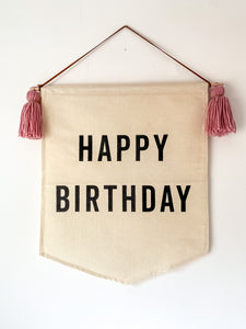 Pre Made Rose Pink Tassel Large 'Happy Birthday' Canvas Banner