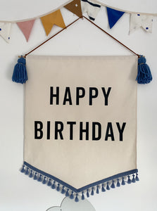 SAMPLE - Pre Made Denim Tassel & Trim, Large 'Happy Birthday' Canvas Banner
