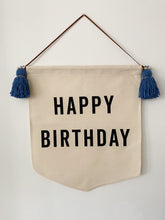 Load image into Gallery viewer, *SECONDS* Denim Blue Tassel, Large &#39;Happy Birthday&#39; Canvas Banner
